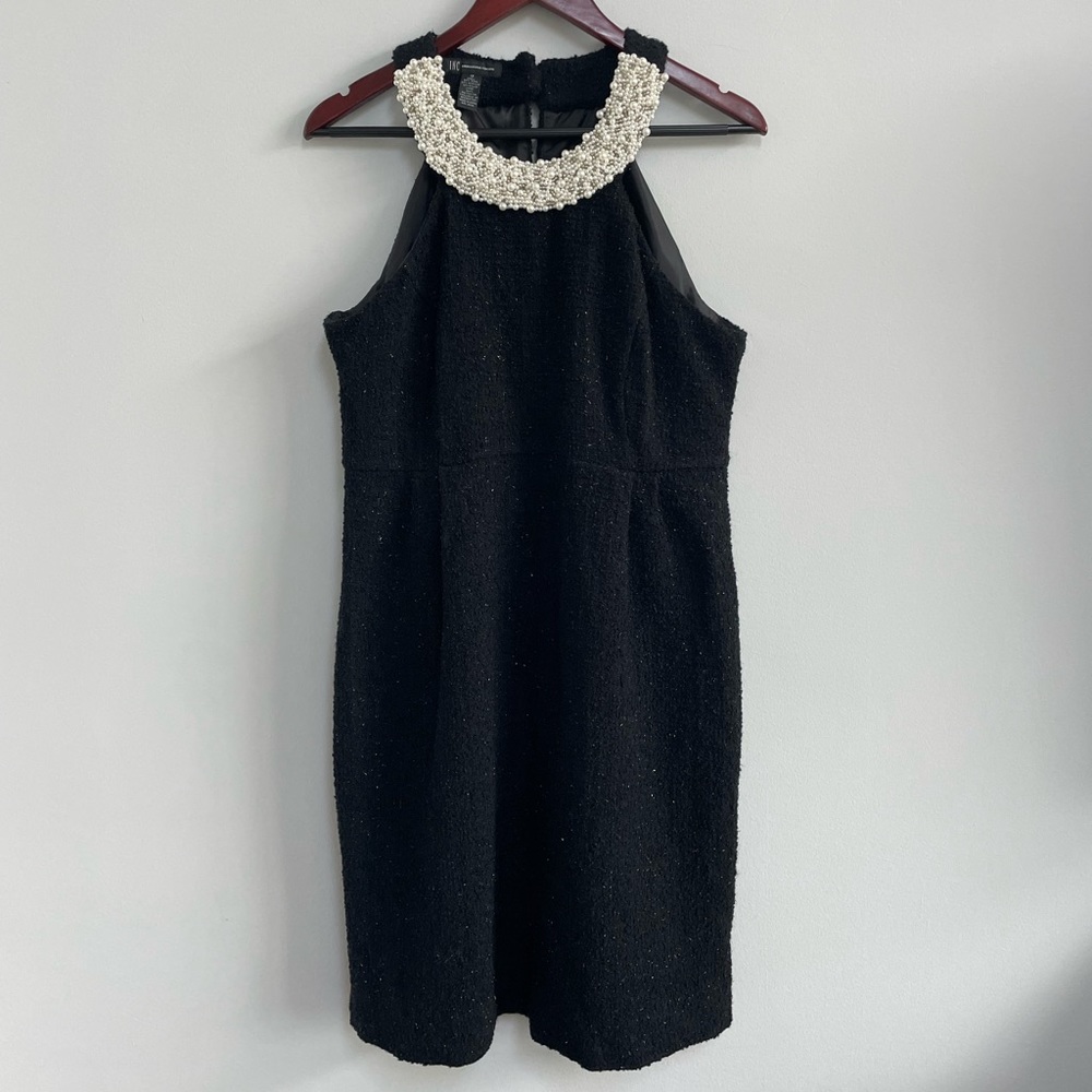 Classy black pearl neckline dress